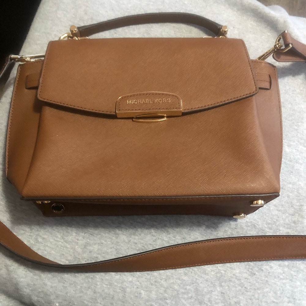 Mk new brown cross body purse with 3 compartments.  New